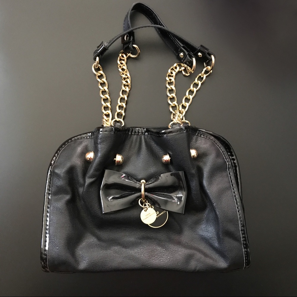 NWOT Lulu Guinness Gold Chain Black Bow Purse